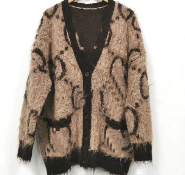 

2022 autumn and winter women's sweaters new mohair knitted cardigan g coat women's sweater loose an-d lazy top, White;black