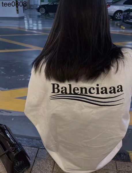 

high version balencaigass family paris cola wave embroidery os style short sleeve t-shirt, White