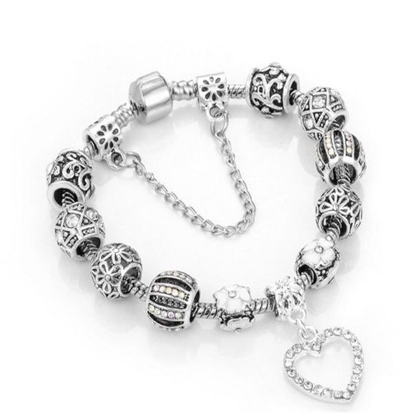 

charm beads bracelets 925 silver fit for bracelet loveheart pendant bangle charm fourleaf clover bead as gift diy women jewelry274i, Golden;silver