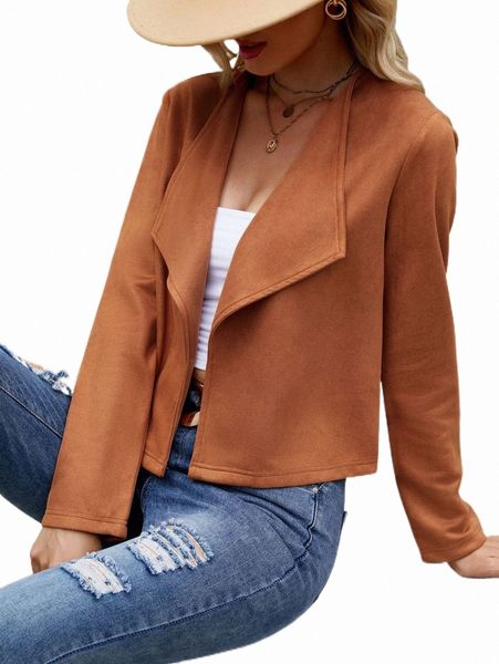

women's jackets waterfall collar open front suede jacket c5iu#, Black;brown