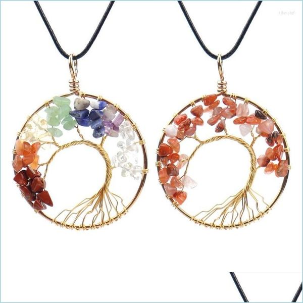 

chains chains fashion gold-plated handmade natural stone crystal tree of life pendant necklace colorf curved n302 drop delivery 2021 dhbwl, Silver