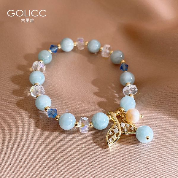 

blue stone fishtail forest charm bracelet 2022 new small fresh jewelry sweet accessories party exquisite gift for woman, Golden;silver