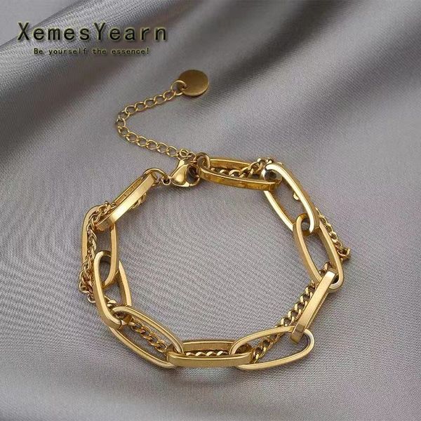 

neo gothic girl's exaggerated chain stainless steel bracelet halloween party fashion jewelry earth cool bracelets for woman gift, Golden;silver