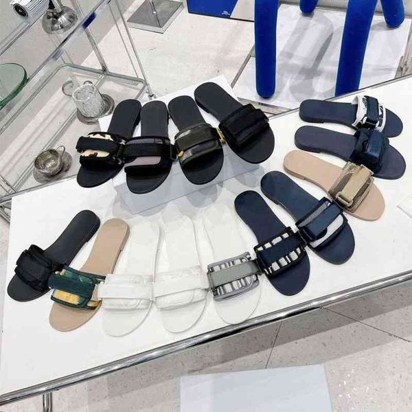 

slipper slippers flexo women sandals flat summer luxury fashion beach big head letters 2022 designer hook loop evolution slide, Black