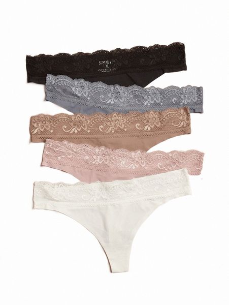 

women's sleepwear 5pack contrast lace panty 2022 new f1td#, Black;red