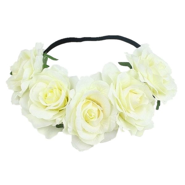 

rose floral headband crown wedding girl flower crown hairband black elastic band flowers headwear 6pcs/, Slivery;white