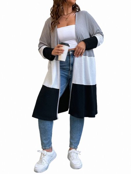 

plus size outerwear & coats plus colorblock open front coat q8zf#, Black