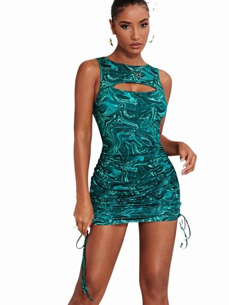 

casual dresses marble print drawstring side bodycon dress o9ui#, Black;gray