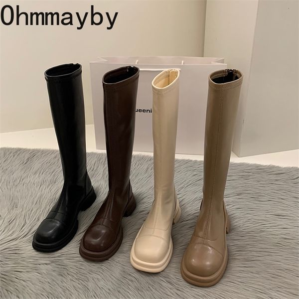 

boots autumn winter women long boots thick sole ladies back zipper knight flats heel boots ladies casual invierno winter shoes 220908, Black