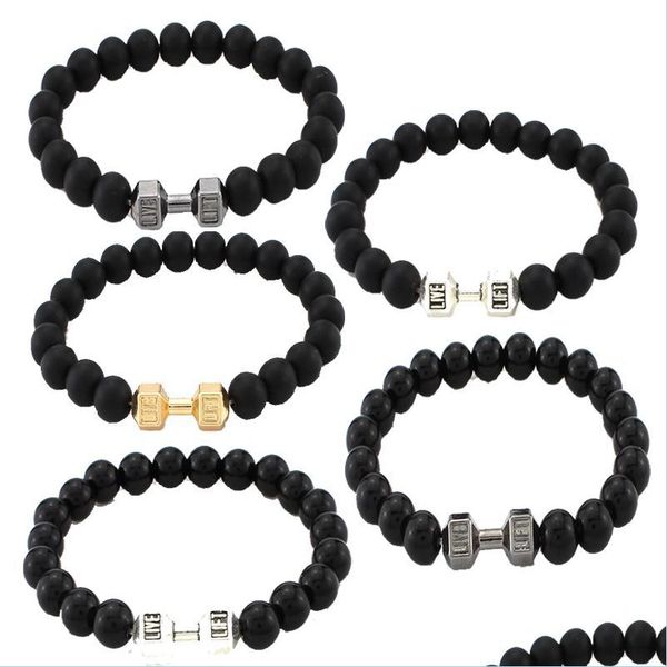 

charm bracelets fitness dumbbell bracelet natural stone yoga beaded bangle for women men jewelry fashion essential oil diffu nanashop dhrkn, Golden;silver
