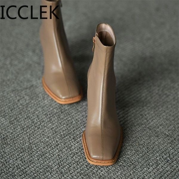 

boots ankle for women square toe fashion shoes warm winter short zipper heels comfortable lady 220908, Black