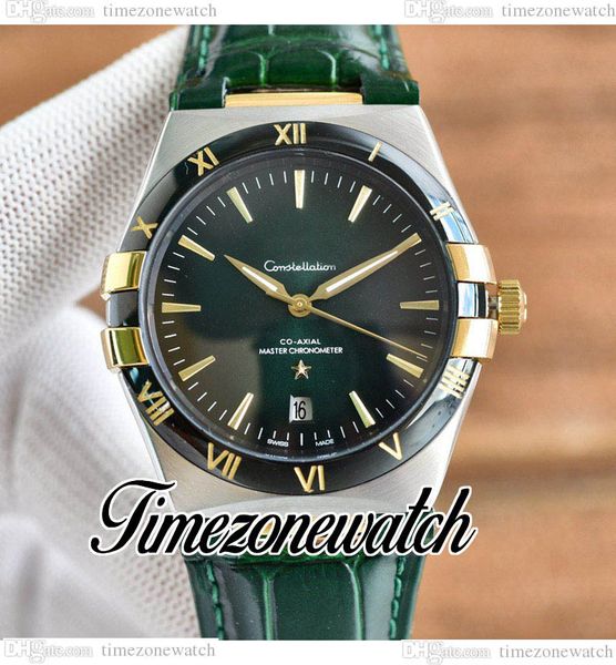 

39mm 8900 automatic mens watch 131.23.41.21.10.001 green dial two tone steel case green leather strap new watches twom timezonewatch e442a3, Slivery;brown