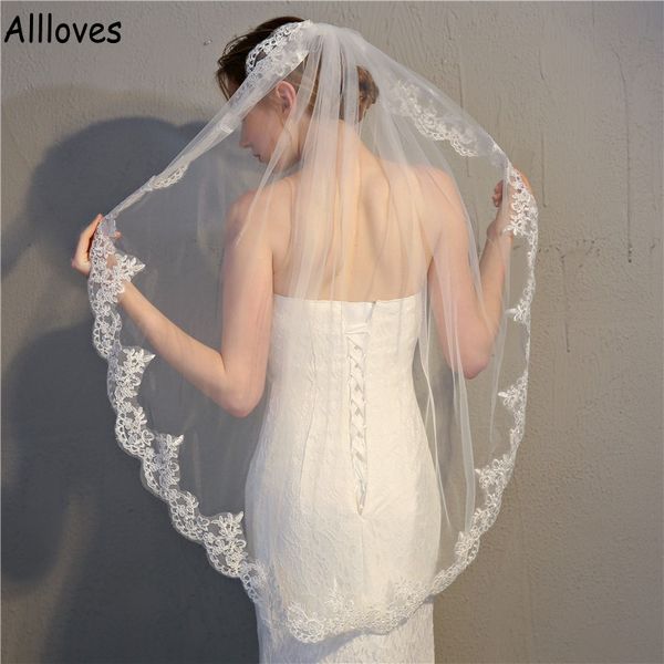 

wedding veils for brides elegant one layer lace appliqued bridal veil with comb fingertip length women hair accessories headdress cl0131, Black