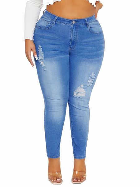 

women's jeans plus high waist ripped skinny jeans e56u#, Blue