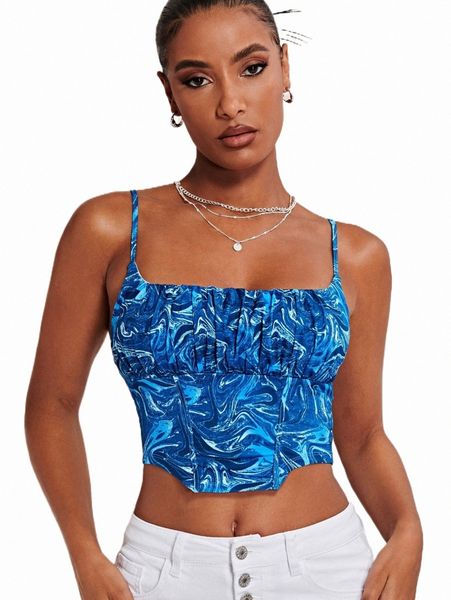 

women's tanks & camis marble print ruched bust cami w7hs#, White