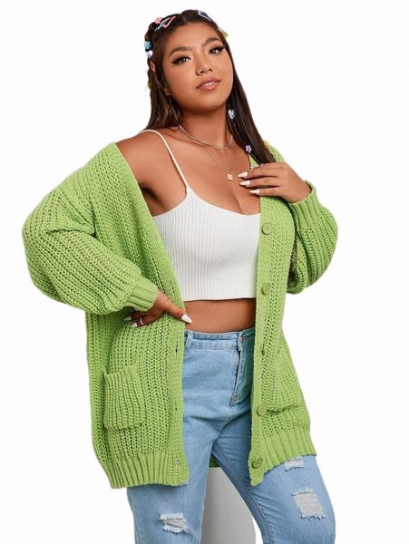 

plus size t-shirt plus drop shoulder pocket patched cardigan i2nk#, Black