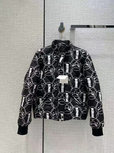 

milan runway down & parkas 2022 new winter stand collar panelled print women's coats designer brand same style outerwear 0908-11, Black