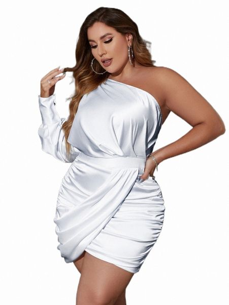 

plus size dresses glamaker plus one shoulder ruched satin dress a2eu#, Black