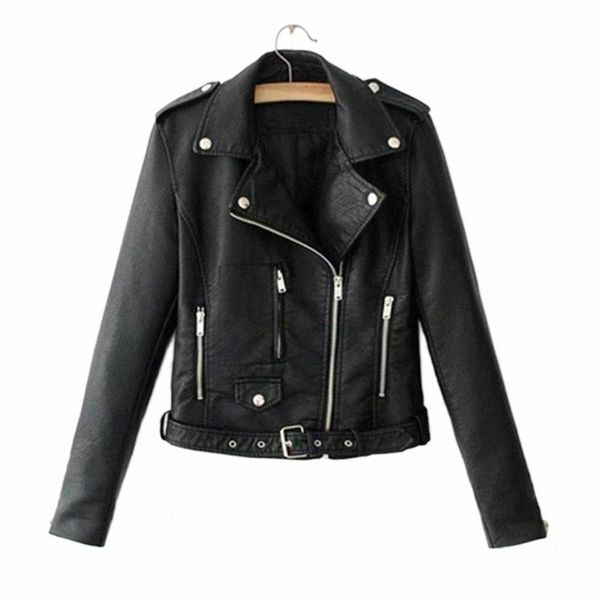 

women's leather & faux leather women's leather & faux 2021 autumn women black slim cool lady pu jackets sweet female zipper femme