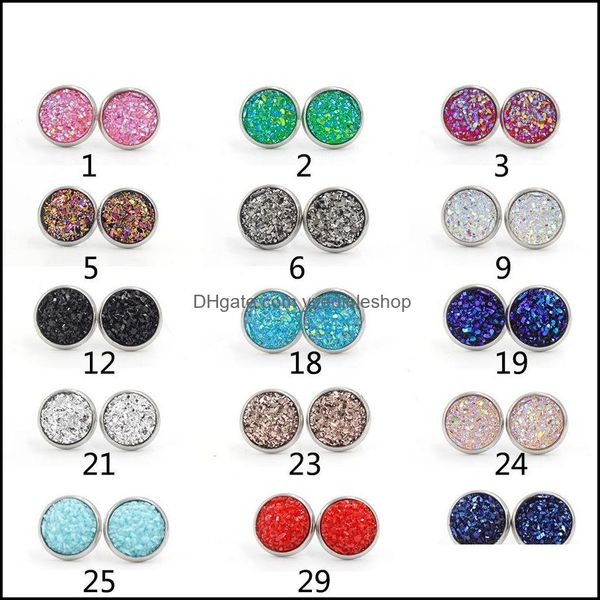 

stud round stainless steel stud 10mm resin druzy drusy earrings handmade for women jewelry men drop delivery 2021 dhseller2010 dhwoe, Golden;silver