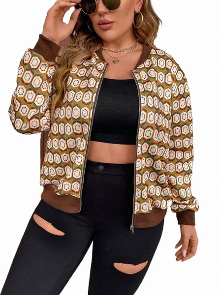 

plus size outerwear & coats plus allover print bomber jacket w2yj#, Black