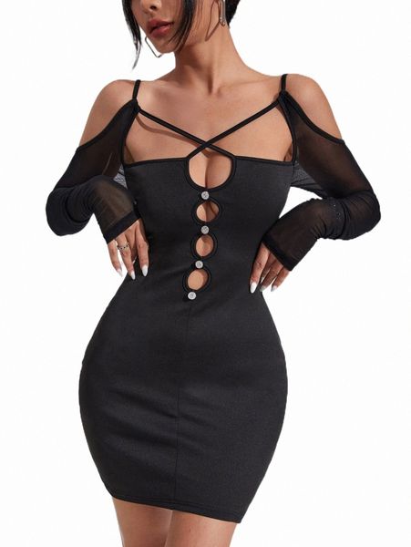 

casual dresses cold shoulder crisscross bodycon dress f1t2#, Black;gray