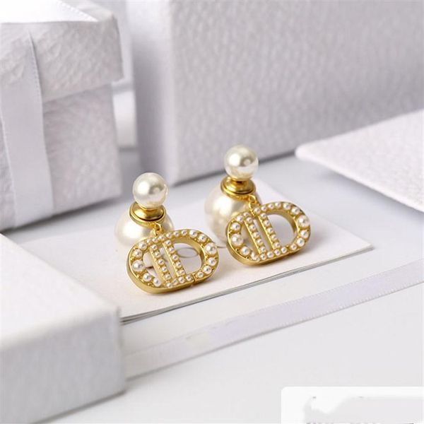 

d 2021 new letter c tassel earrings stud women pearl internet celebrity pearl earring female designer jewelry and box263h, Golden;silver