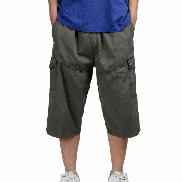 

men's shorts men's shorts pants men summer baggy cargo cotton calf length plus size casual trouser male large loose khaki big 5xl, White;black