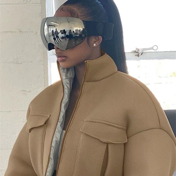 

womens jackets kliou mesh plaid autumn spring coat women trend turtleneck zipper pocket crop jacket solid slim drawstring female outerwear 2, Black;brown