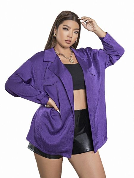 

plus size outerwear & coats plus lapel collar drop shoulder coat u6gv#, Black