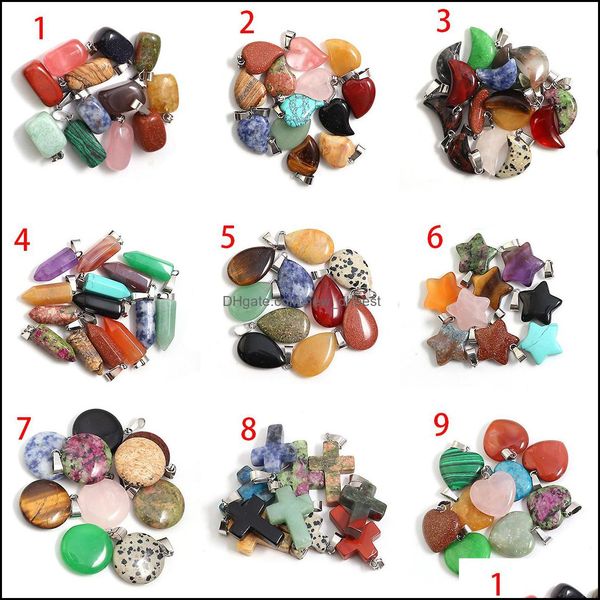 

charms mixed shape natural stone charms cross heart star pendant healing fashion beads wholesale lot for jewelry making dhseller2010 dhbrs, Bronze;silver