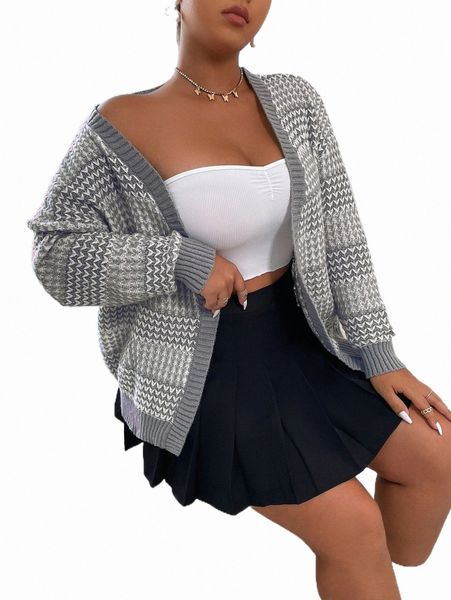 

plus size t-shirt plus allover pattern drop shoulder duster cardigan 48lp#, Black