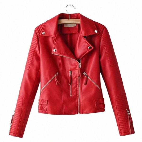 

women's leather & faux leather women's leather & faux yitimuceng pu jacket 2021 pockets casual autumn winter short coat female bla, Black