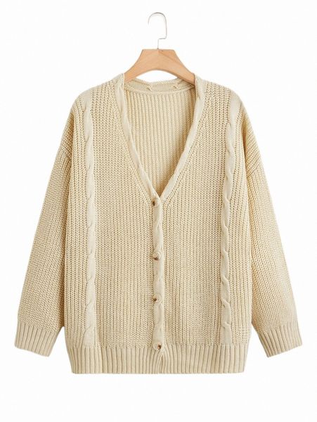 

plus size t-shirt plus drop shoulder cable knit duster cardigan 39u7#, Black