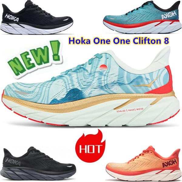 

hoka one one clifton 8 running shoes fiesta real teal black white blue fog 2022 new mens fashion footwear womens sports trainers outdoor sne