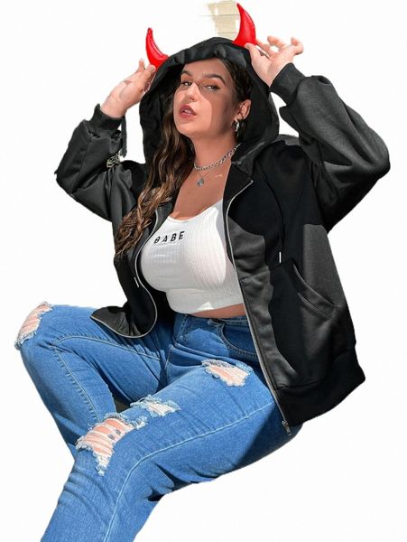 

plus size outerwear & coats plus drop shoulder drawstring hooded jacket m8f9#, Black