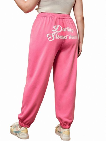 

plus size pants plus slogan graphic elastic waist sweatpants i93g#, Black