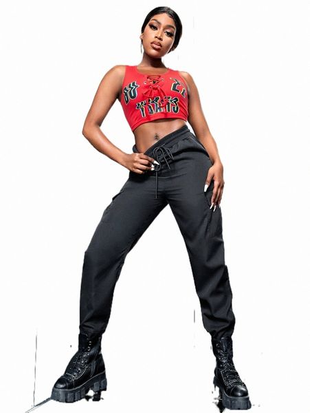 

women's tracksuits flap pocket side drawstring waist sports pants e9fq#, Gray
