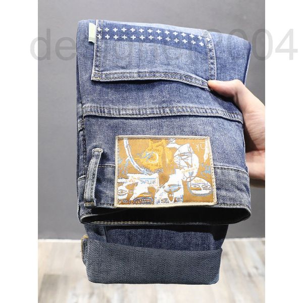 

men's jeans designer spring 2022 new jeans men's fashion brand blue printed casual pants trend versatile micro straddle harlan rr9