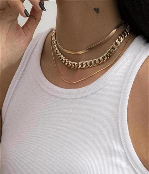 

jshine punk layered link flat round snake chain necklace women gold silver, Golden;silver