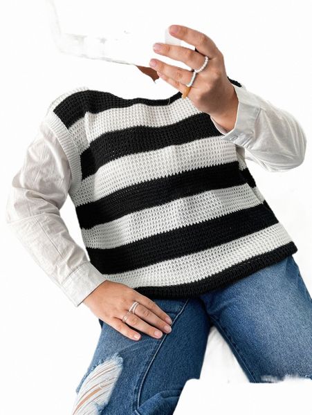 

plus size t-shirt plus 1pc two tone batwing sleeve sweater vest j7xo#, Black