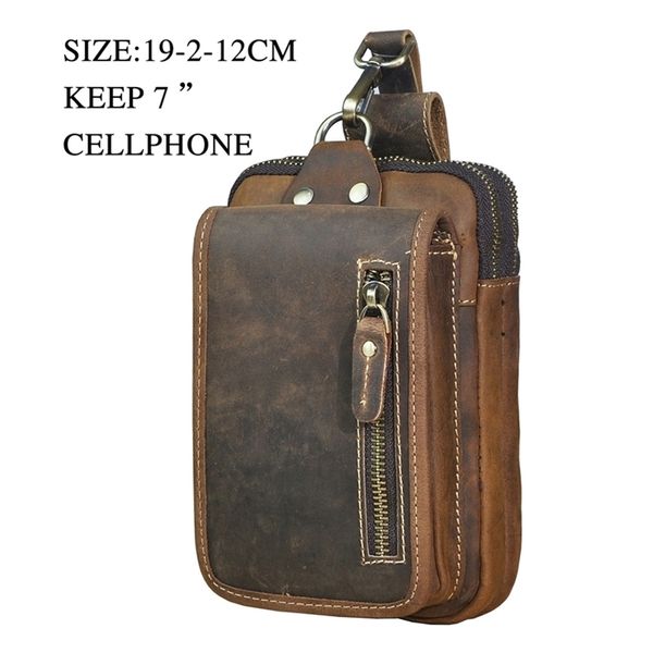 

waist bags luxury thick crazy horse leather men vintage travel belt fanny pack design bum hip 6.5" phone case pouch male 1609 220907