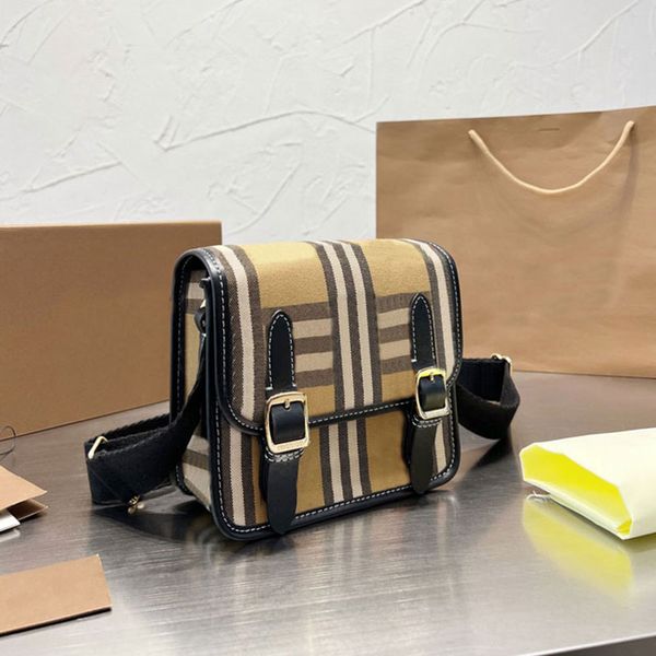 

messenger bag check handbag postman crossbody bags canvas genuine leather patchwork golden hasp adjustable nylon strap square wallet