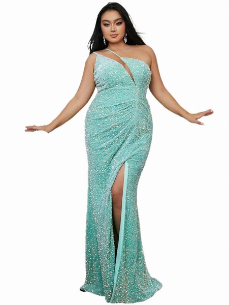

plus size dresses seomiscky plus one shoulder cut out split thigh sequin formal dress f6oh#, Black