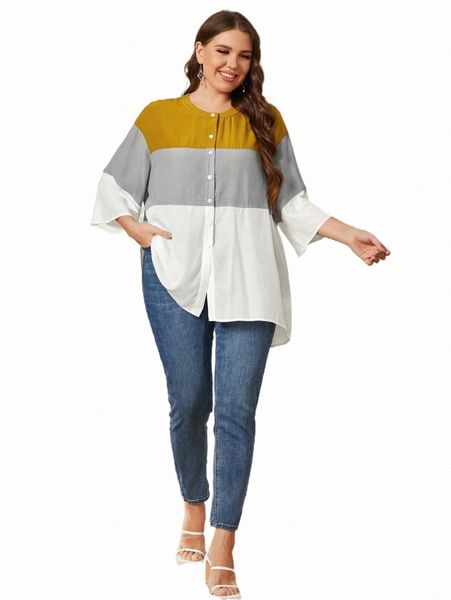 

plus size t-shirt plus color block drop shoulder blouse m8ez#, Black