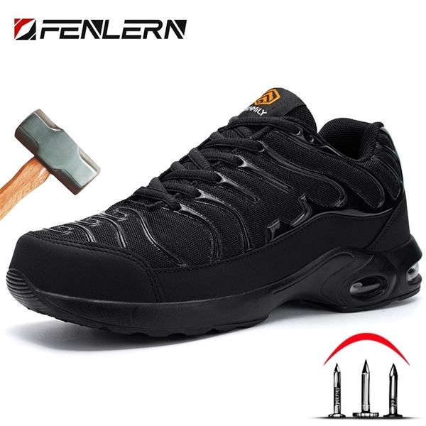 

dress shoes fenlern winter safety men lightweight steel toe shoes slip on composite work leather indestructible boots 220908, Black