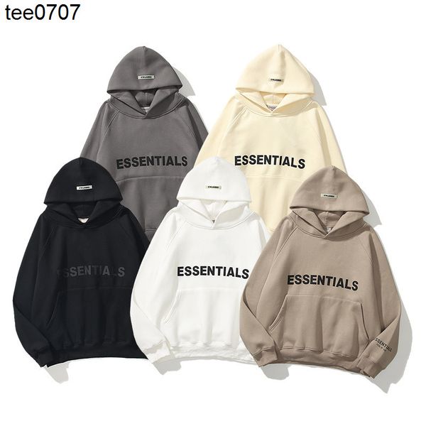 

essential men and women hoodies chest letter large plush hoodie, Black