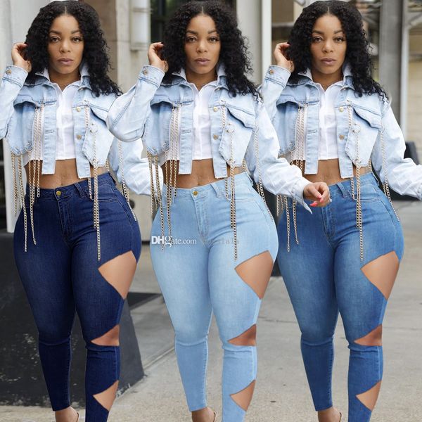 

womens plus size pants new large size womens slim jeans with holes xl-5xl, Black