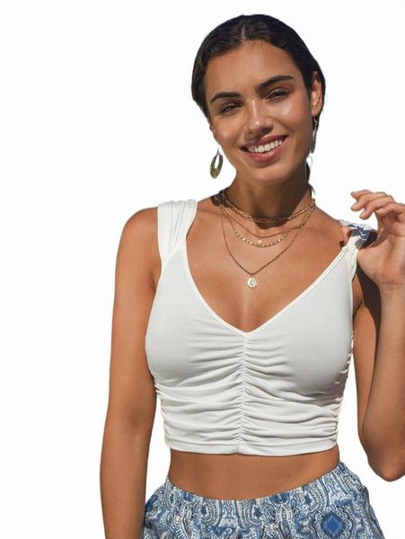 

women's t-shirt ruched detail crop 2022 new 84pw#, White