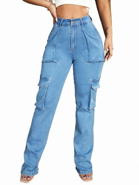 

women's jeans sxy flap pocket cargo jeans 2022 new 81f3#, Blue